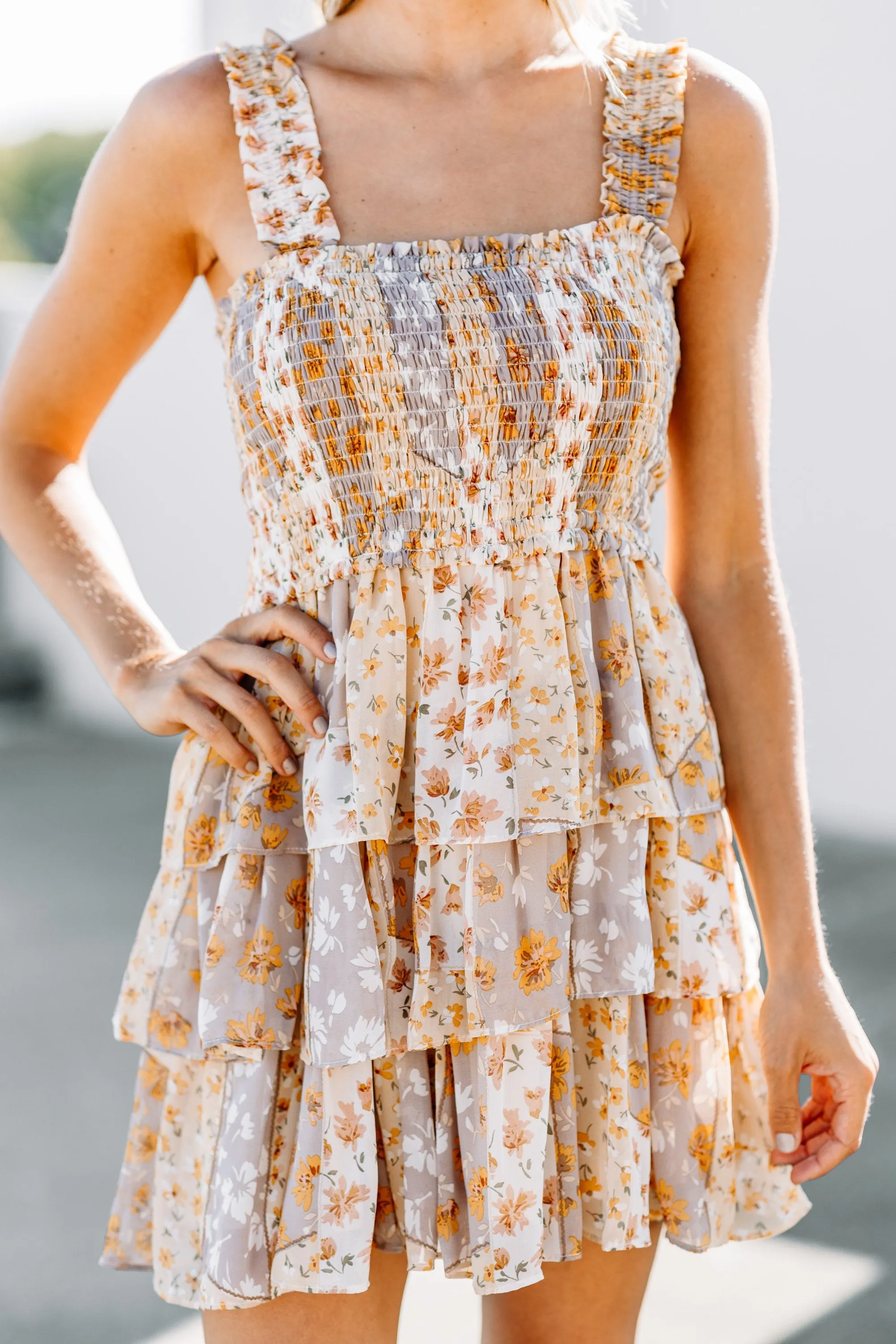 All The Attention Mocha Brown Floral Dress