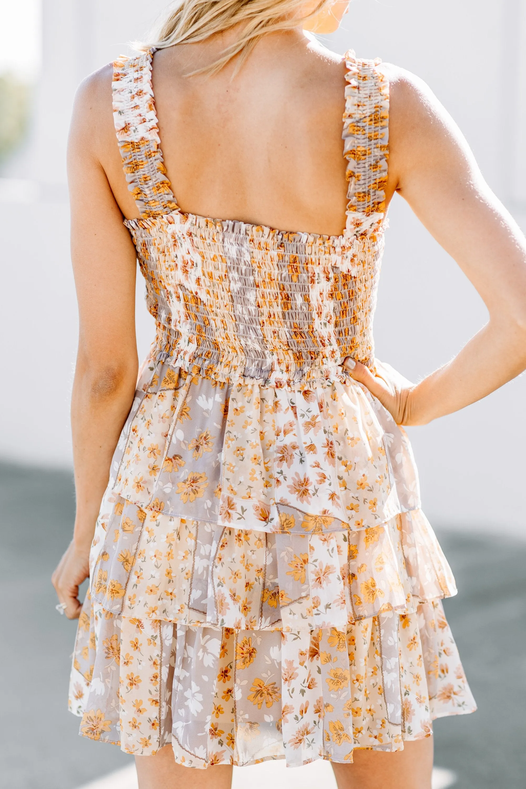 All The Attention Mocha Brown Floral Dress