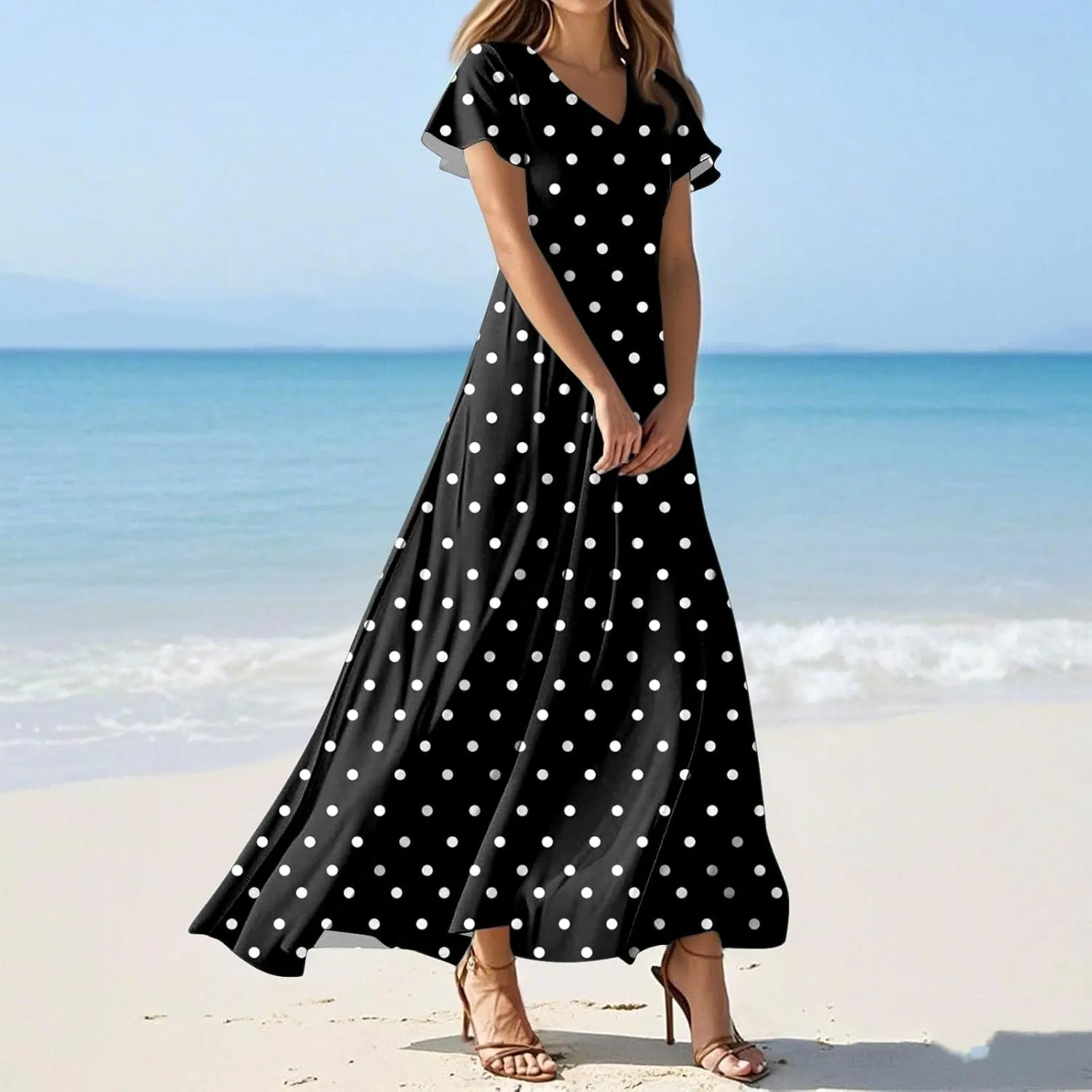 Beach Dresses for Women,2025 Summer Trendy Elegant Wrap V Neck Floral Boho Dress,Flowy Ruched Hawaiian Maxi Dress