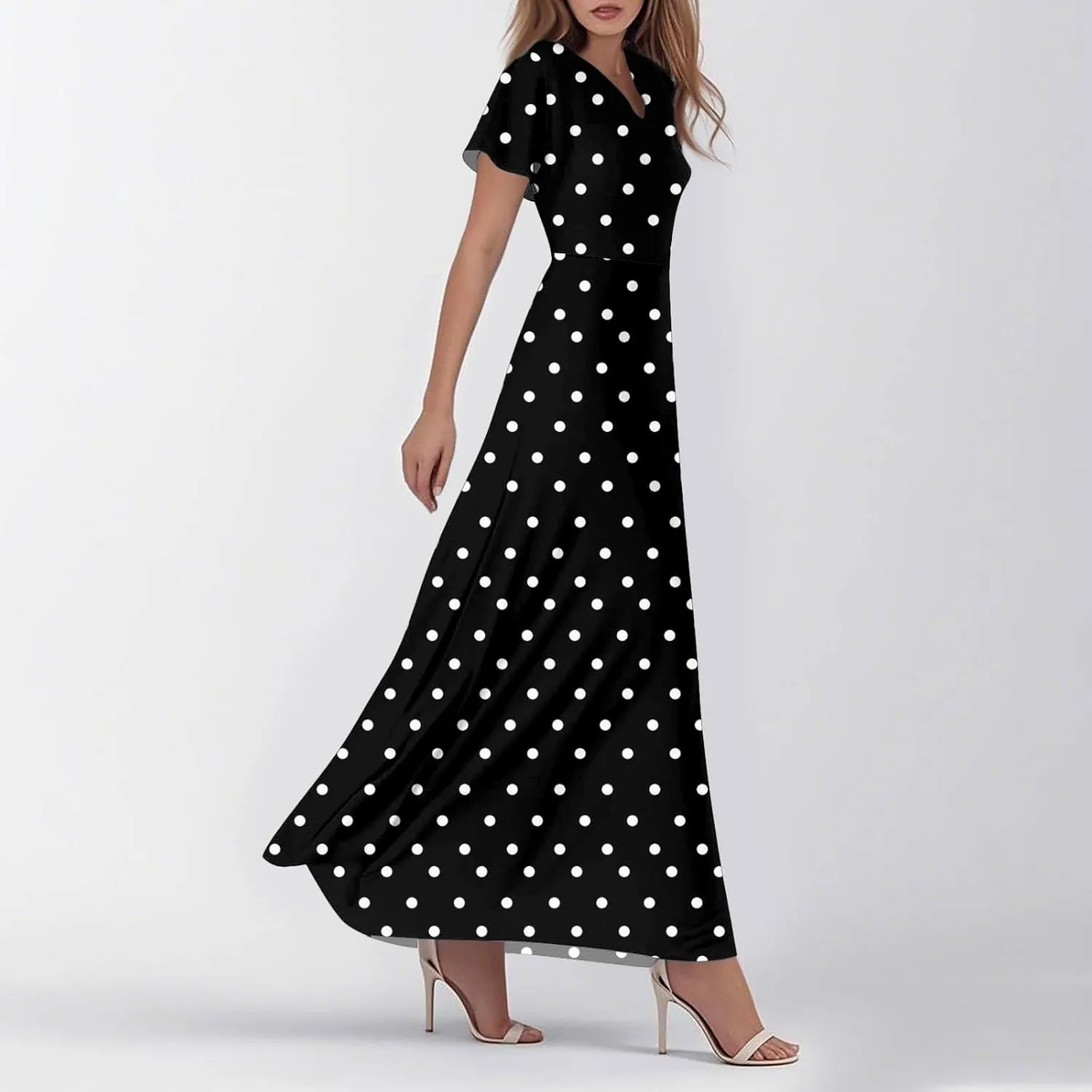 Beach Dresses for Women,2025 Summer Trendy Elegant Wrap V Neck Floral Boho Dress,Flowy Ruched Hawaiian Maxi Dress