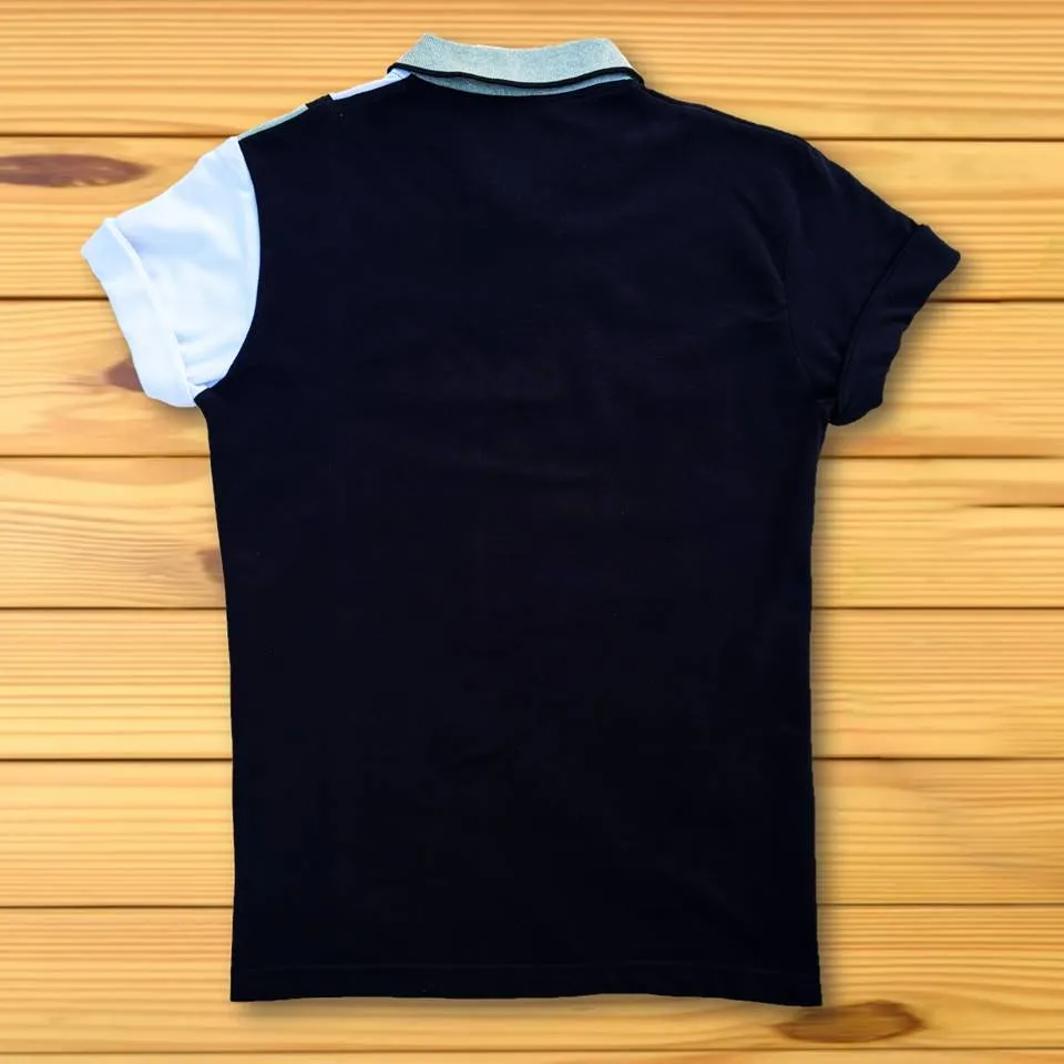 Black Polo T-Shirt Pastel Green & White Vertical Stripes