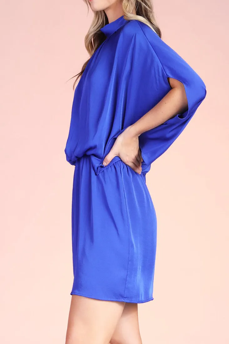Blue Mock Neck Dress
