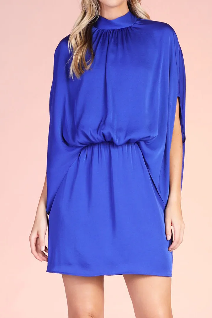 Blue Mock Neck Dress