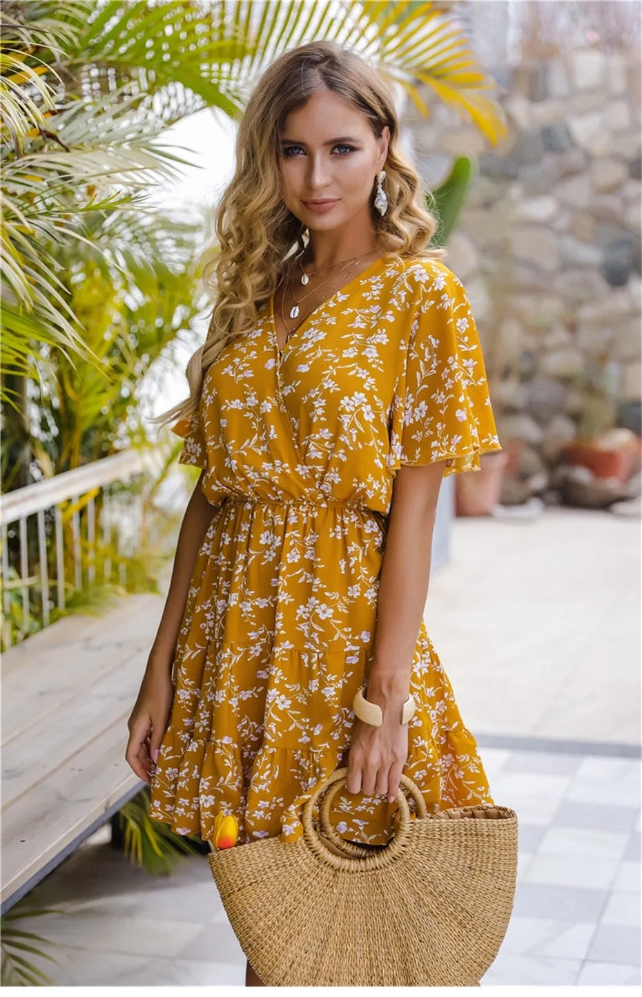 Boho Mini Dress  Sundress, Yellow Penny