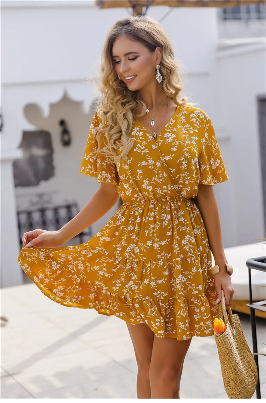 Boho Mini Dress  Sundress, Yellow Penny