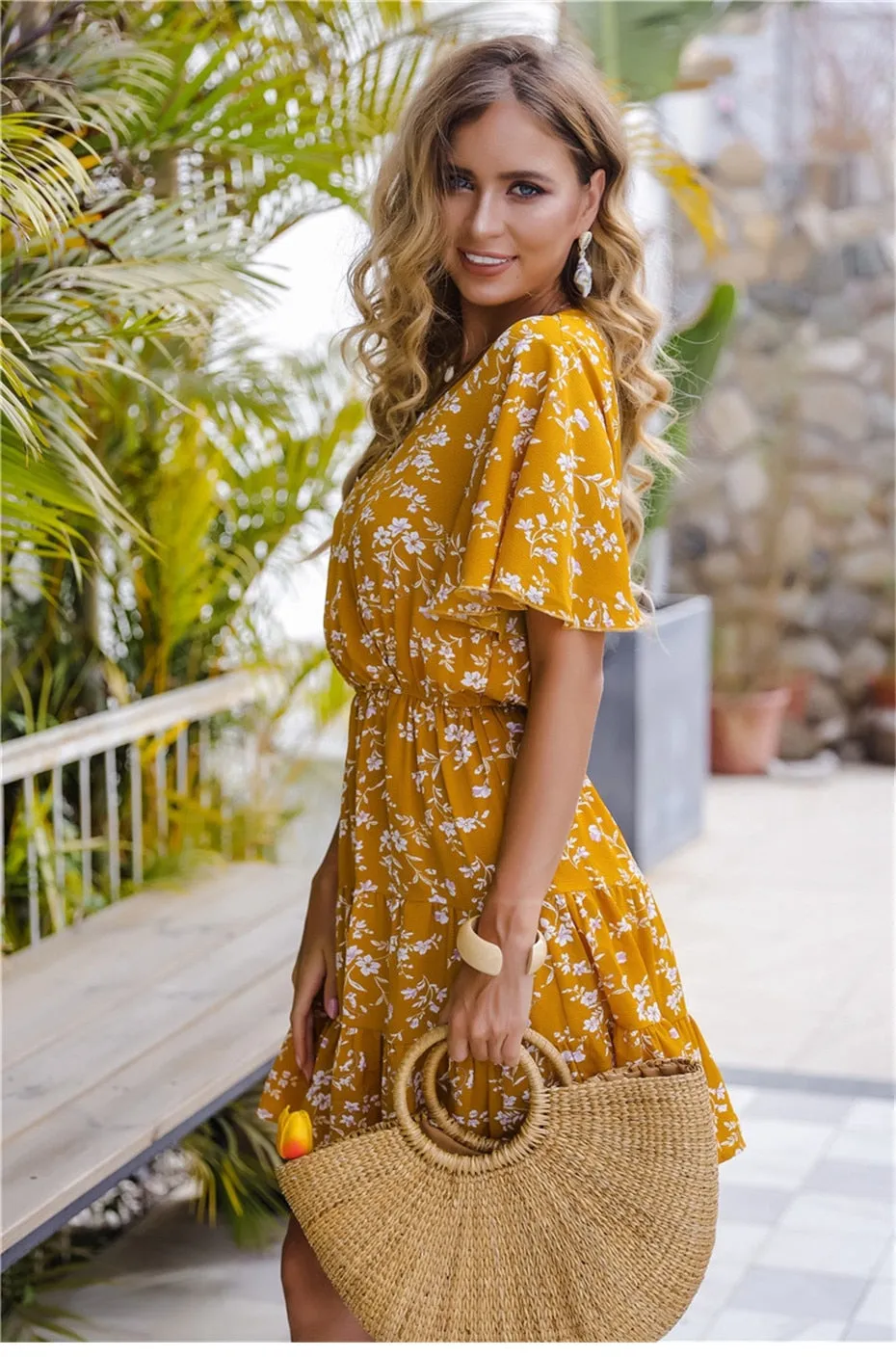 Boho Mini Dress  Sundress, Yellow Penny