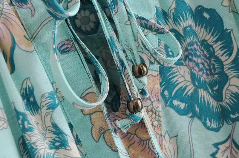 Boho Mini Dress Tunic Dress, Sundress, Bird Garden in Blue, Pink and Apricot