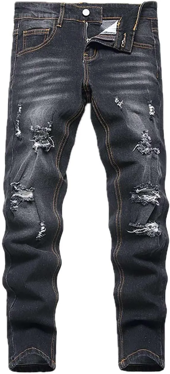 Boy's Jeans Pants Kids Ripped Skinny Jeans Casual Slim Fit Denim Jeans Trousers