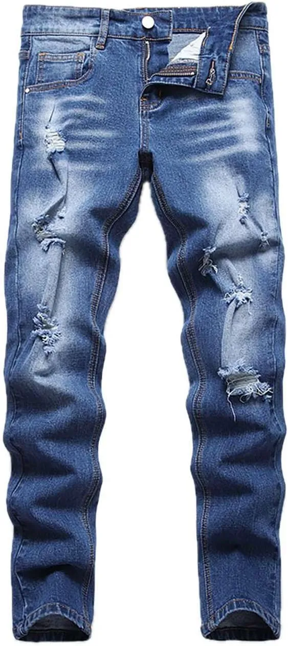 Boy's Jeans Pants Kids Ripped Skinny Jeans Casual Slim Fit Denim Jeans Trousers