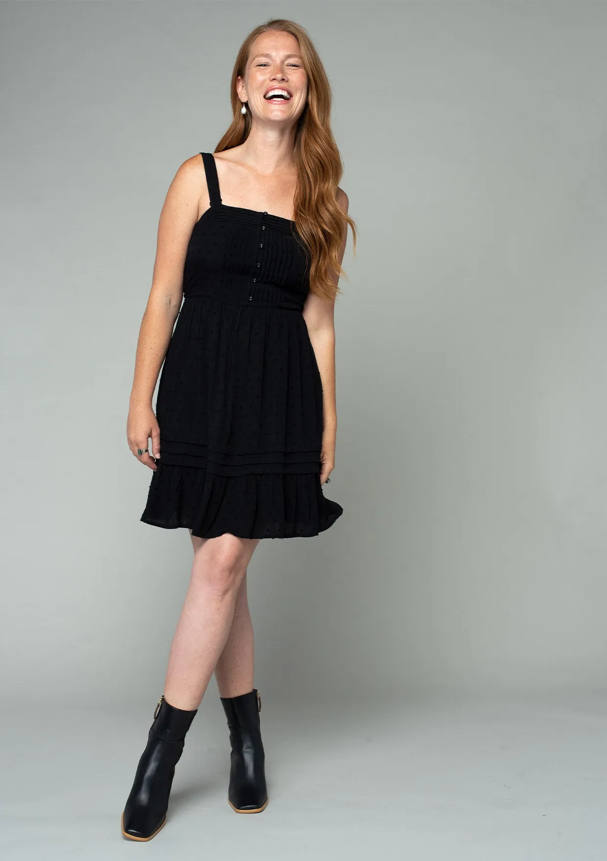 Button Front A-Line Smocked Mini Dress