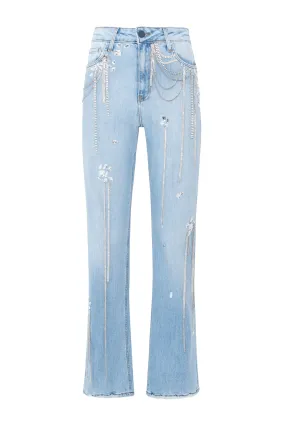 Calça Cintura Alta Bordada