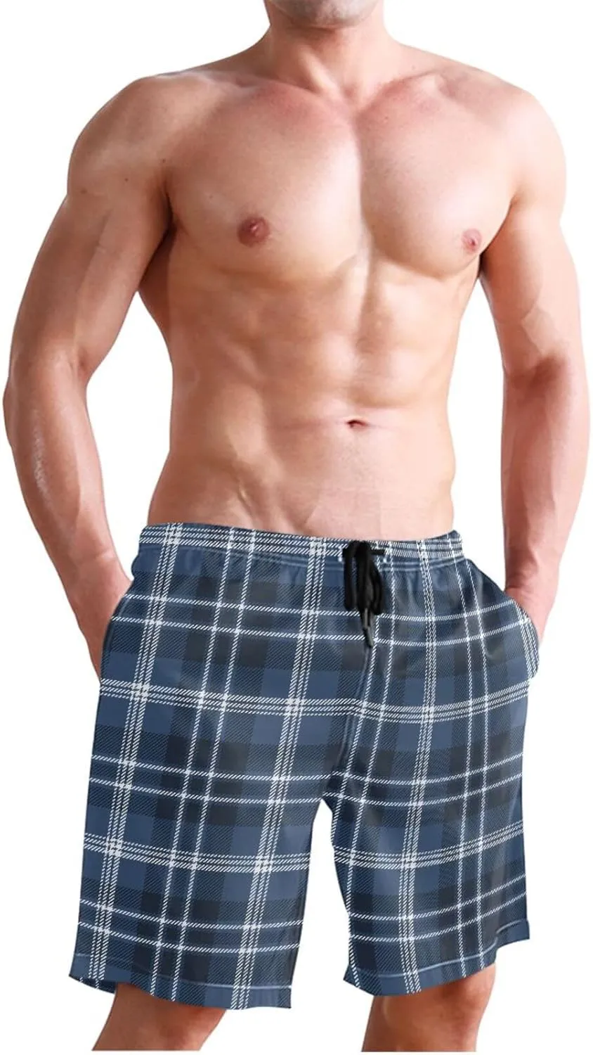 CHIFIGNO Chic Houndstooth Black White Mens Beach Shorts, Small Quick Dry Beach Shorts, Surf Trunks Men