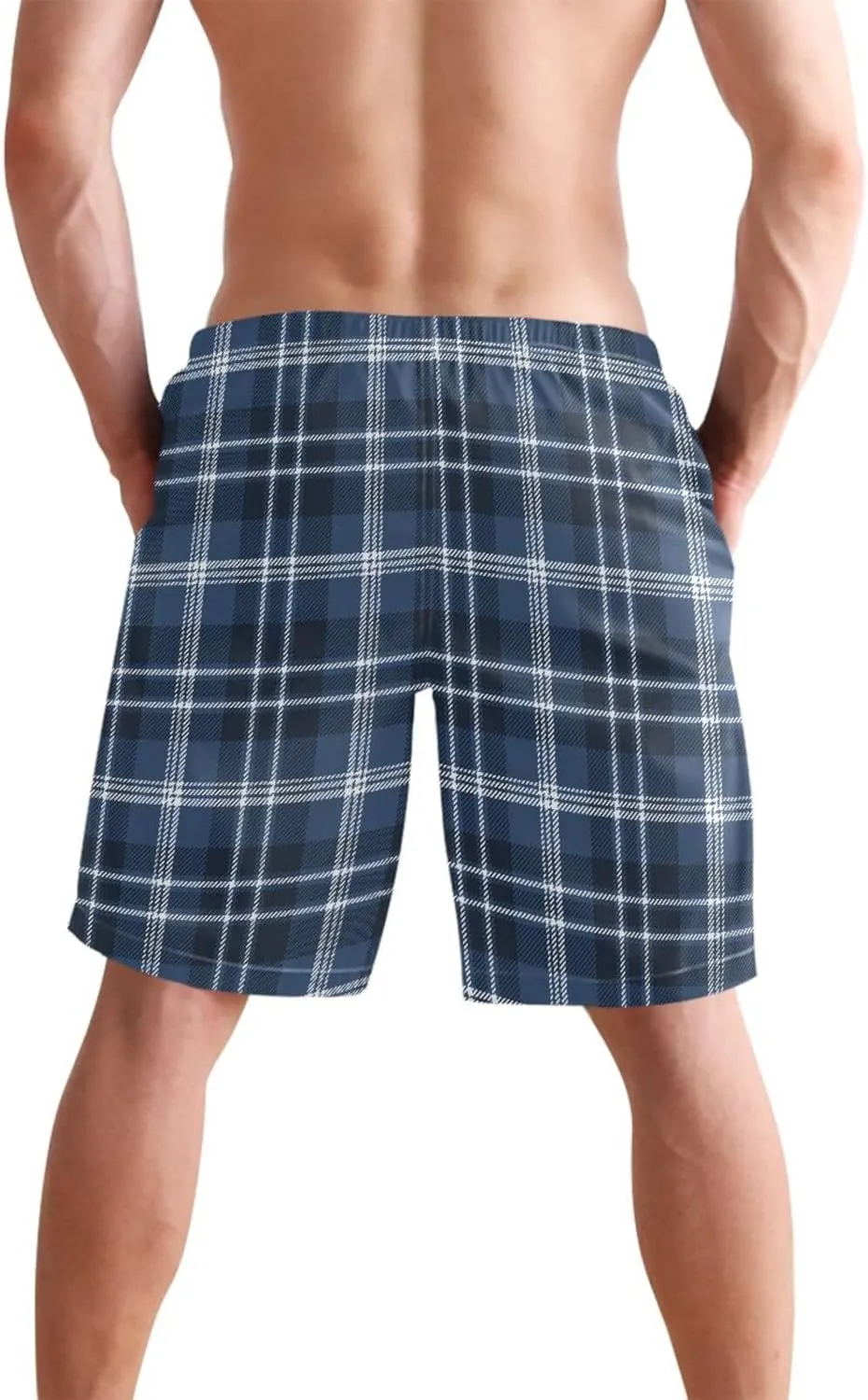 CHIFIGNO Chic Houndstooth Black White Mens Beach Shorts, Small Quick Dry Beach Shorts, Surf Trunks Men