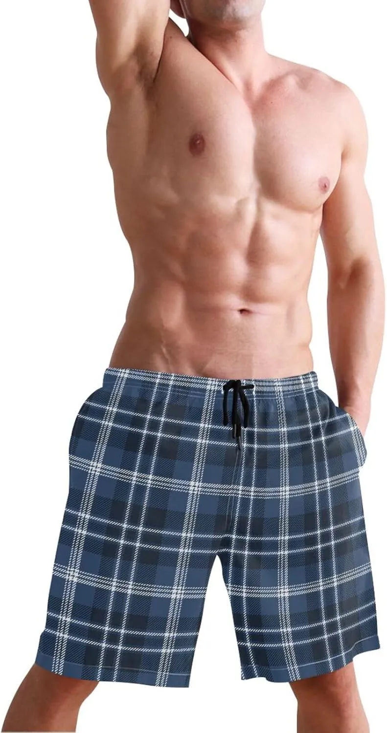 CHIFIGNO Chic Houndstooth Black White Mens Beach Shorts, Small Quick Dry Beach Shorts, Surf Trunks Men