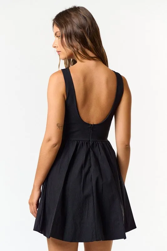 Davina Sleeveless Boatneck Bubble Mini Dress Black