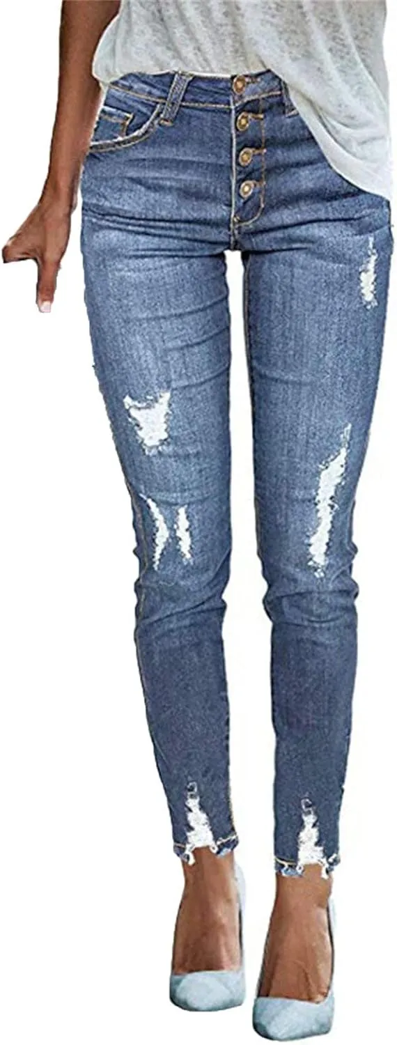DGHM-JLMY Women's High Breasted Scratched Skinny Jeans High Rise Tight Denim Jeans Curvy Stretch Butt Lifting Hold Jeans