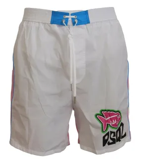 Dsquared² Chic White & Pink Print Swim Shorts