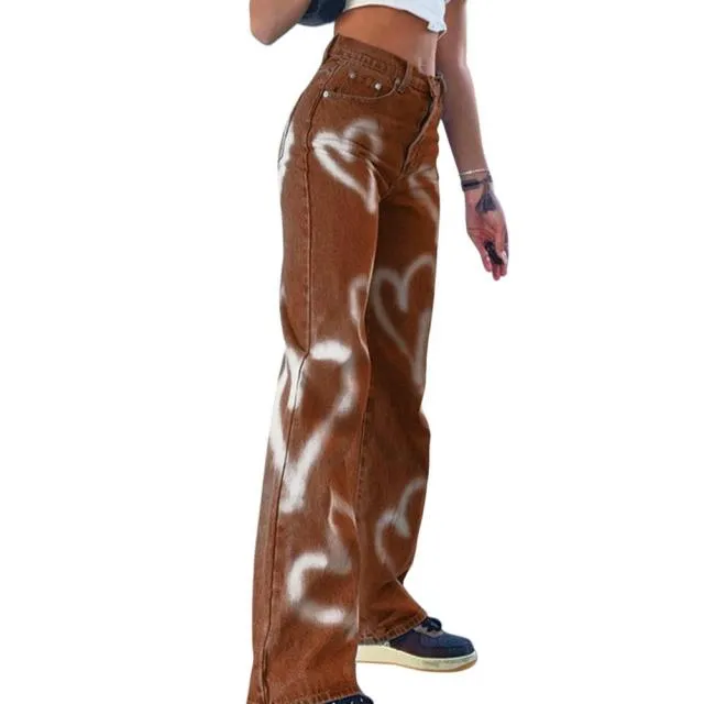FashionSierra - Summer Ladies Casual Jeans Printed Loose Jeans High Waist Pants