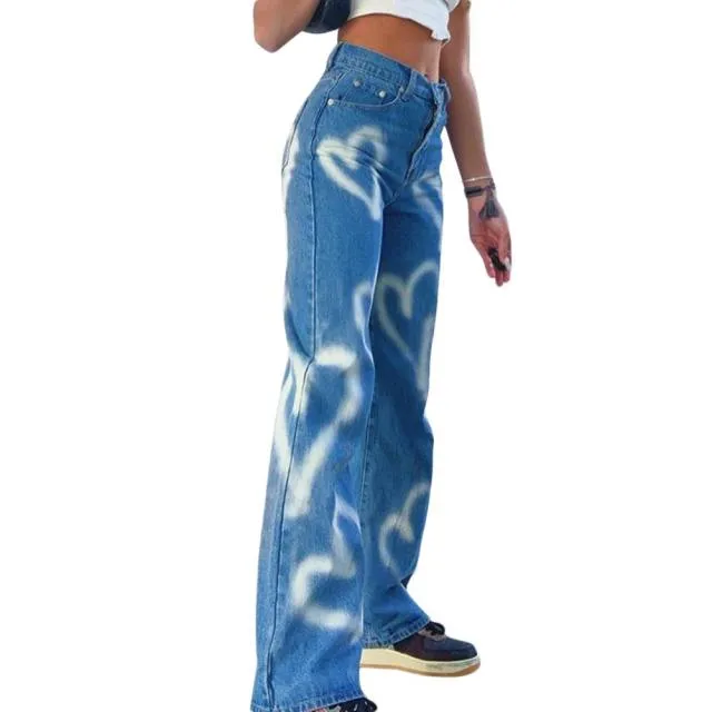 FashionSierra - Summer Ladies Casual Jeans Printed Loose Jeans High Waist Pants