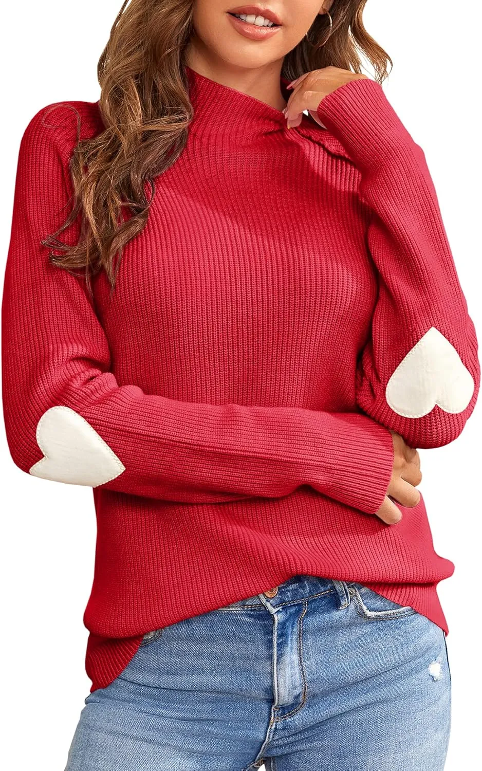 FERBIA Women Turtleneck Sweater Oversize Heart Slouchy Chunky Pullover Baggy Batwing Knit Cute Loose Fall Cozy Comfy Top
