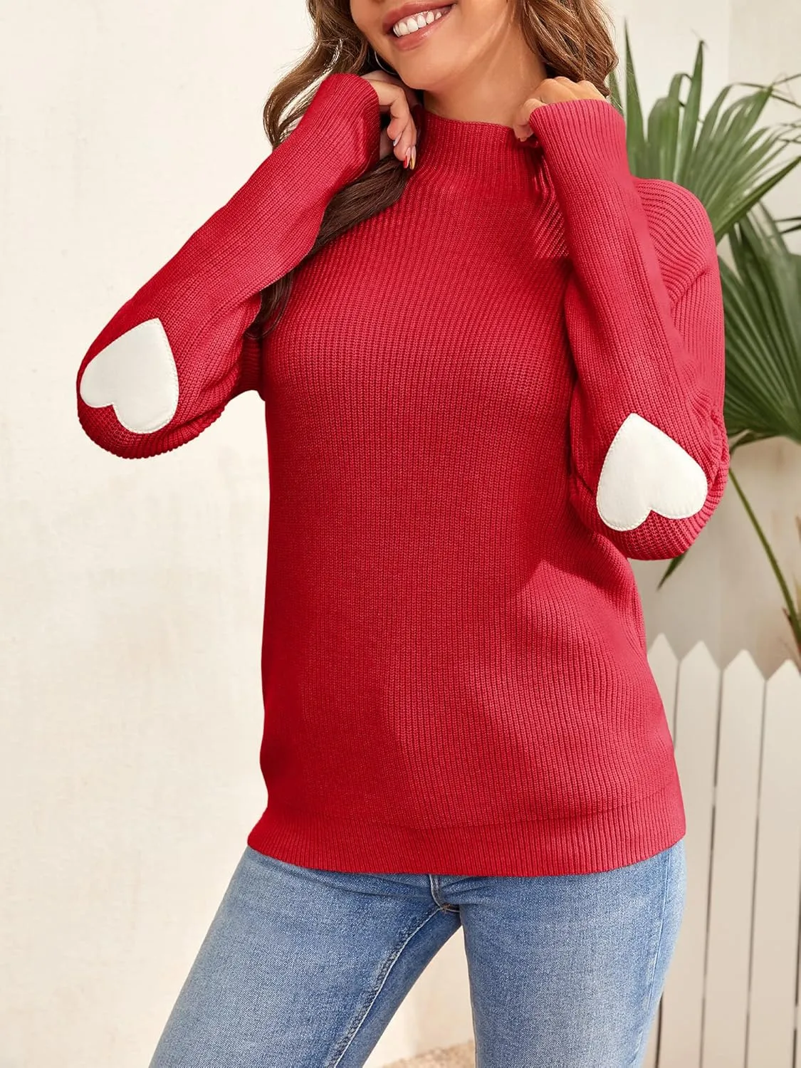 FERBIA Women Turtleneck Sweater Oversize Heart Slouchy Chunky Pullover Baggy Batwing Knit Cute Loose Fall Cozy Comfy Top