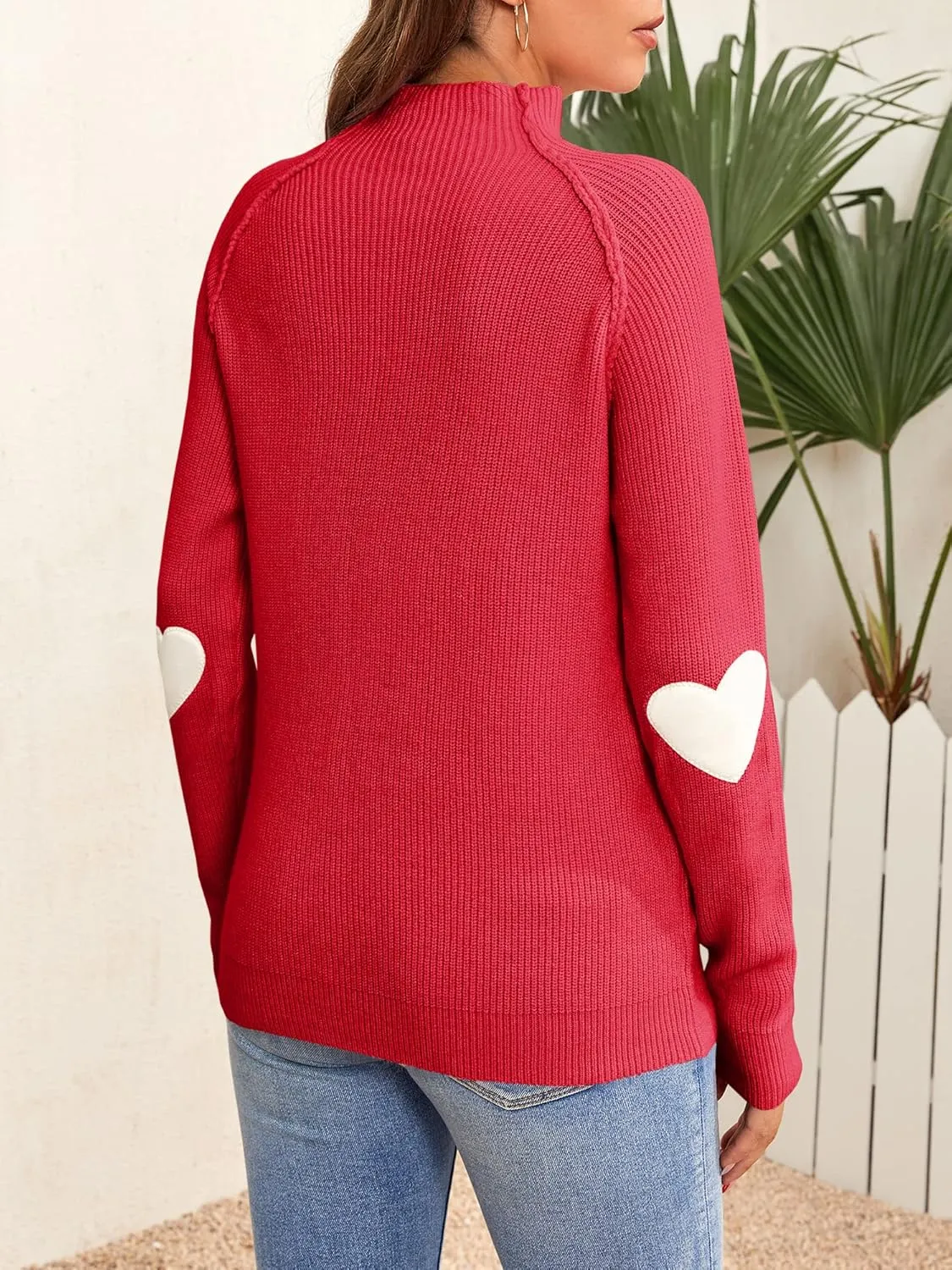 FERBIA Women Turtleneck Sweater Oversize Heart Slouchy Chunky Pullover Baggy Batwing Knit Cute Loose Fall Cozy Comfy Top