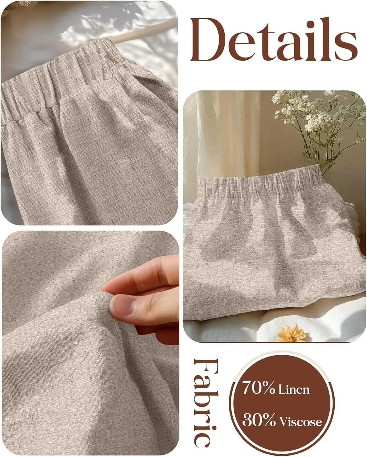 Ficerd 3 Pack Women's Casual Linen Shorts,Pleated High Waist Wide Leg Summer Elastic Comfy Trendy Shorts with Pockets