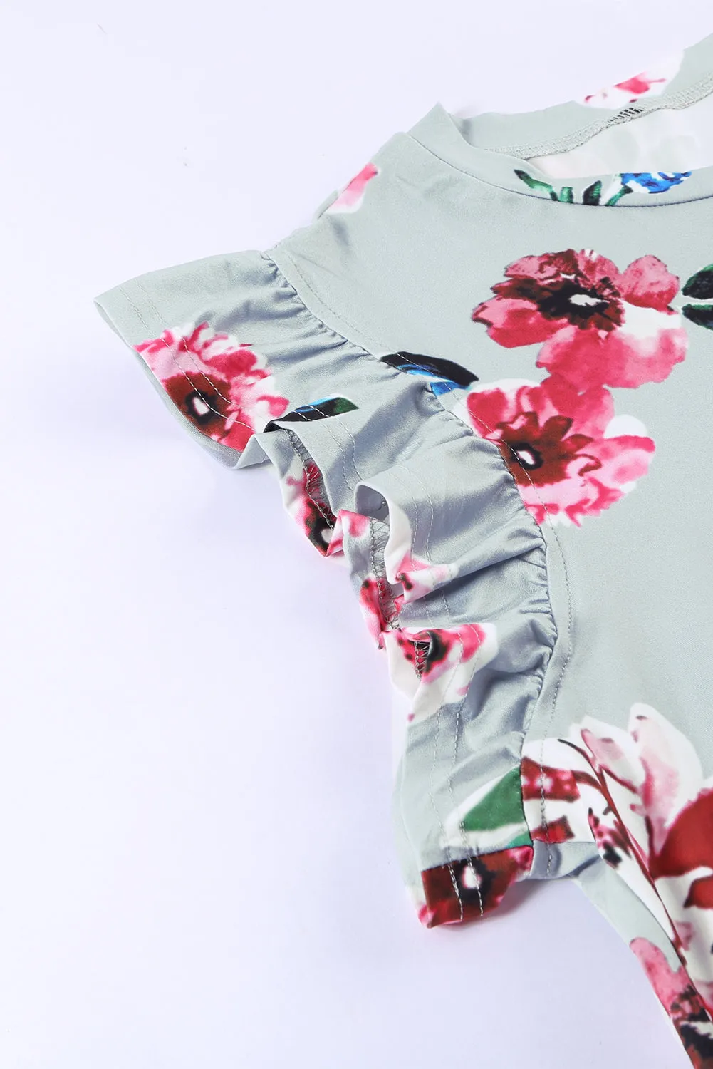 Floral Print Ruffled Cap Sleeve Mini dress
