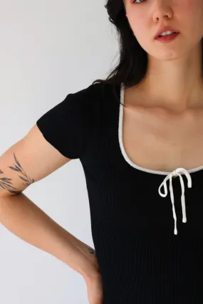 Front Tie Ribbed Top in Black
