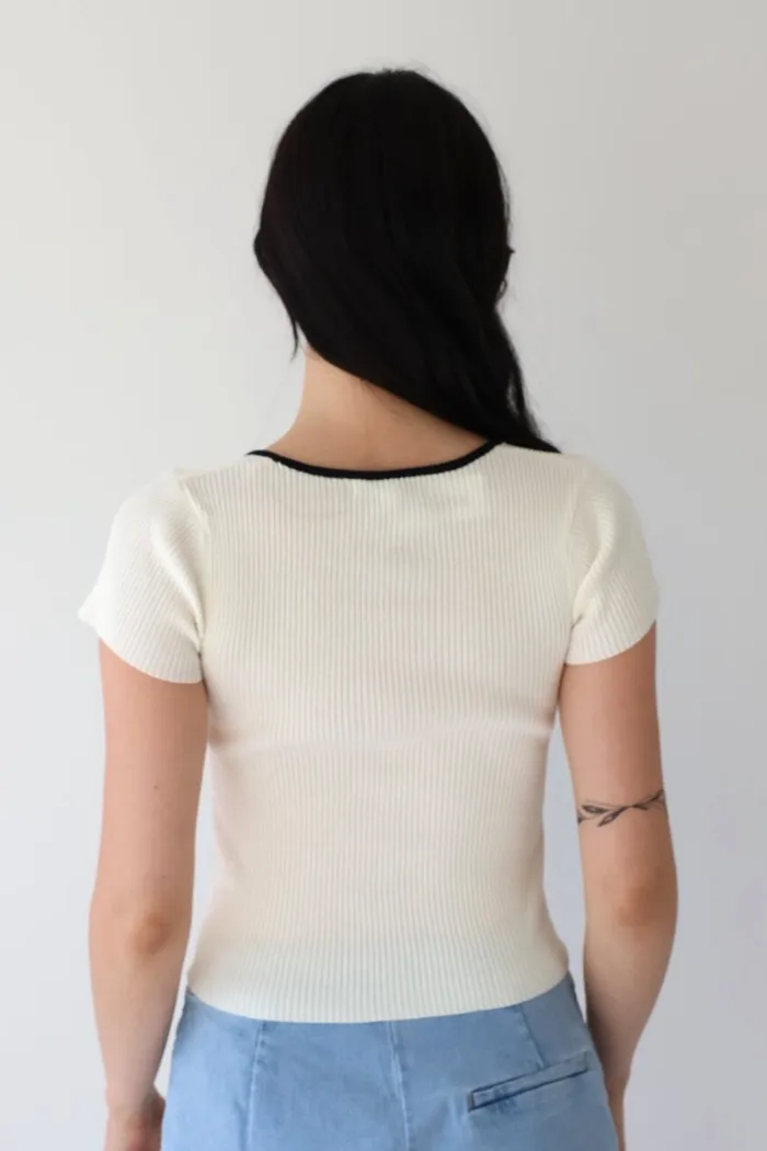 Front Tie Ribbed Top in Ivory