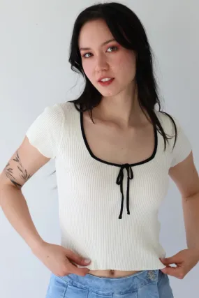 Front Tie Ribbed Top in Ivory