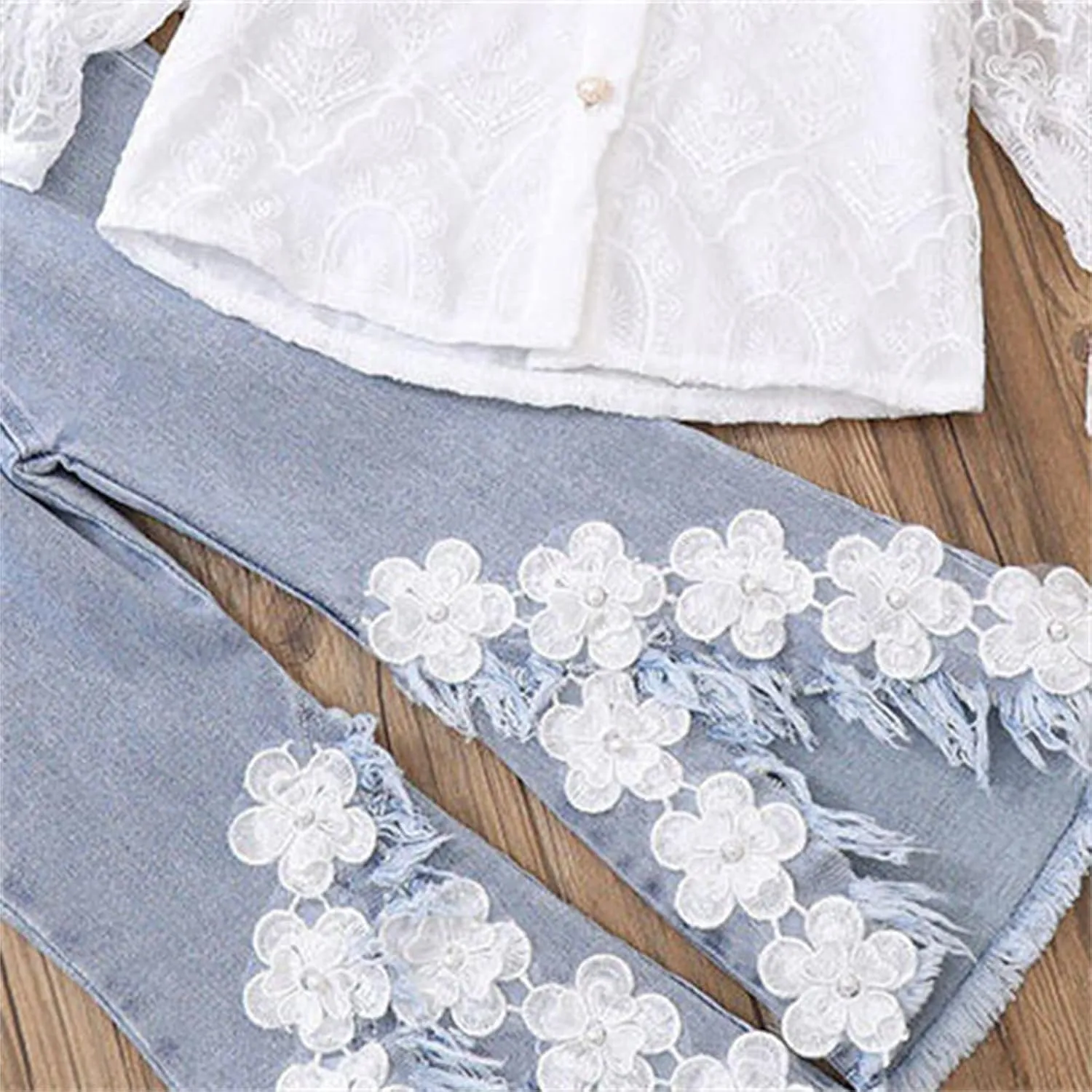 Girls Bell Bottom Jeans Skinny Flared Jeans Girls Casual Flower Pants Girls Jeans