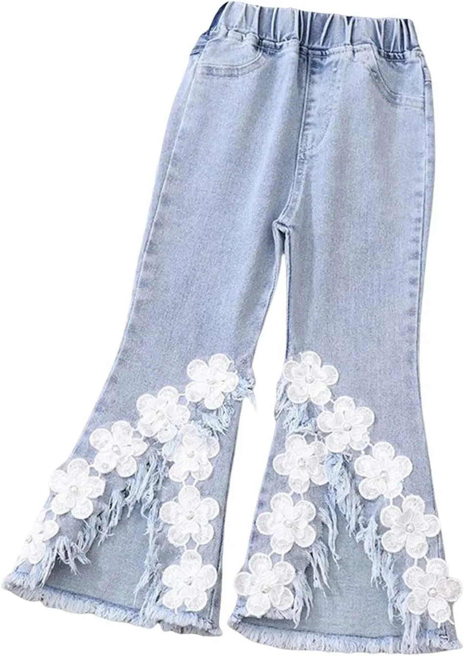 Girls Bell Bottom Jeans Skinny Flared Jeans Girls Casual Flower Pants Girls Jeans