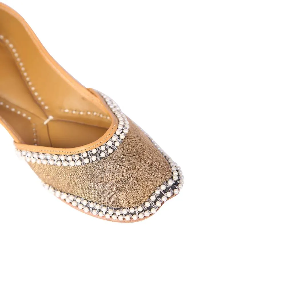 Golden Pearl Embellished Silk Jutti For Women | Festive And Wedding Apt | Comfy