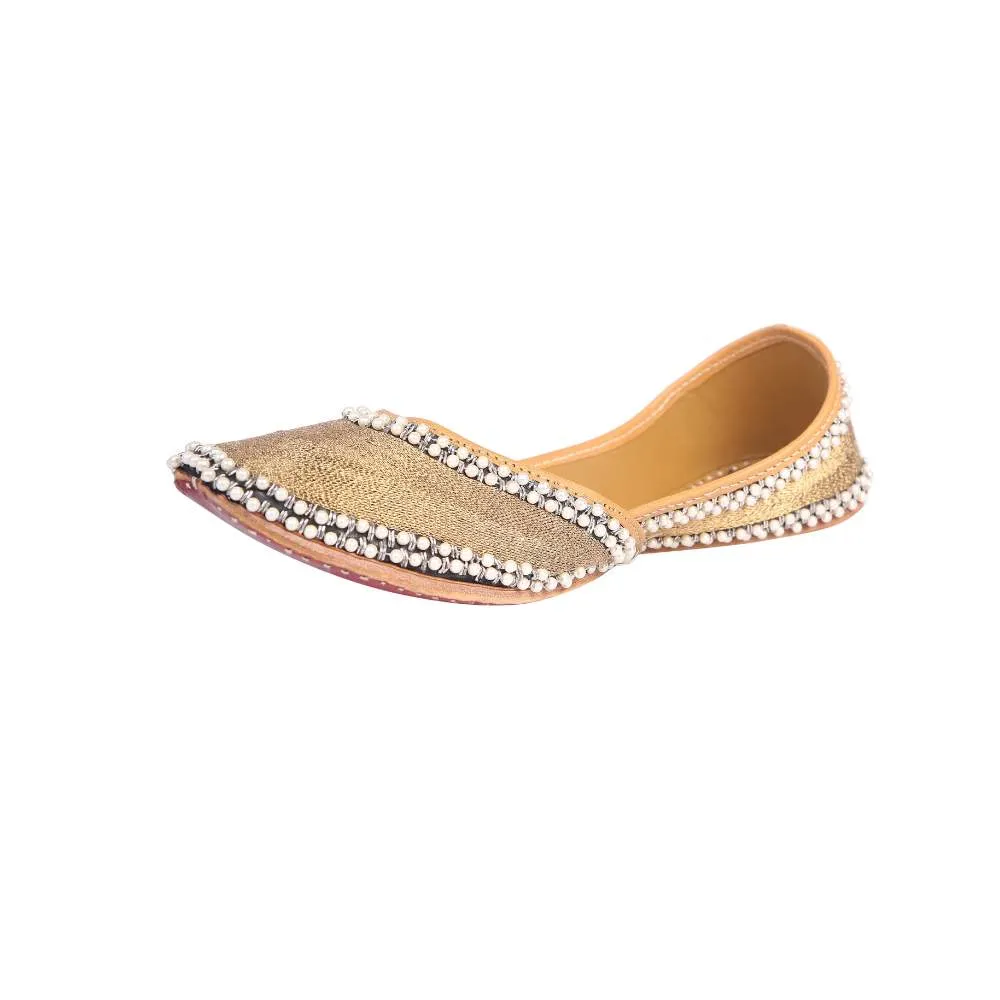 Golden Pearl Embellished Silk Jutti For Women | Festive And Wedding Apt | Comfy