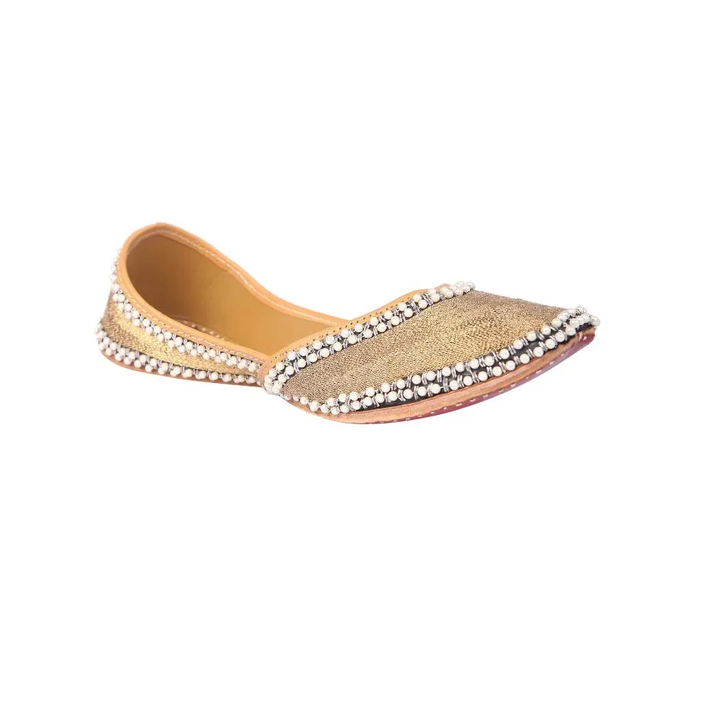 Golden Pearl Embellished Silk Jutti For Women | Festive And Wedding Apt | Comfy
