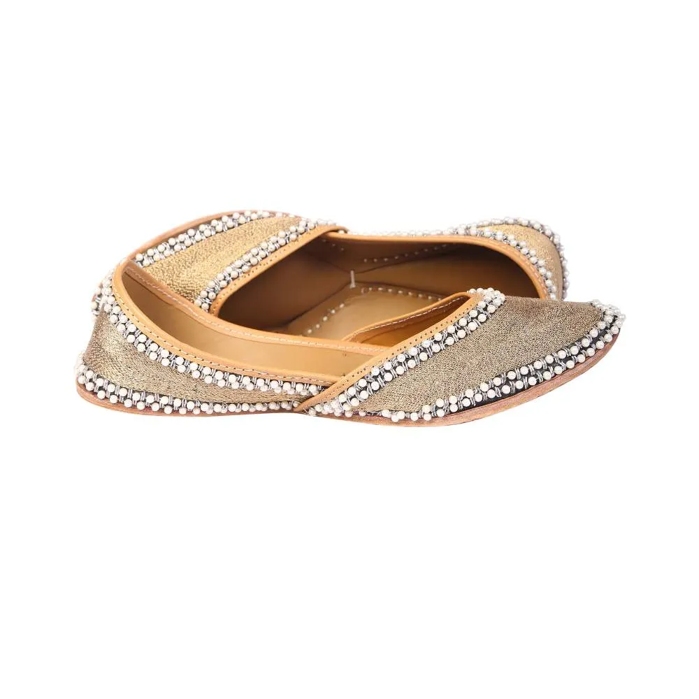 Golden Pearl Embellished Silk Jutti For Women | Festive And Wedding Apt | Comfy
