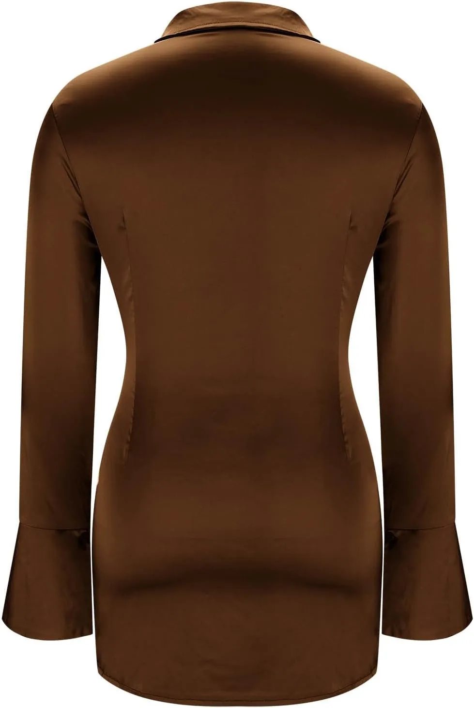 HGps8w Chic Tie Front Satin Silk Shirt Dress for Women Sexy 2025 Summer Long Sleeve Button Up Lapel Cocktail Party Dresses