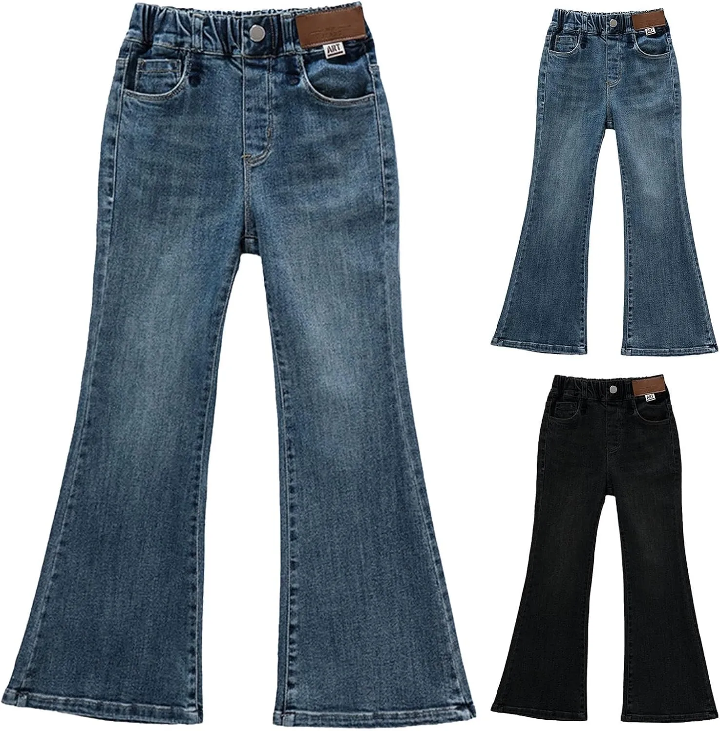 Kids Girls Casual Baggy Wide Leg Denim Pants Elastic Waist Casual Jeans Flare Jeans Girls Fashion Baggy Jeans