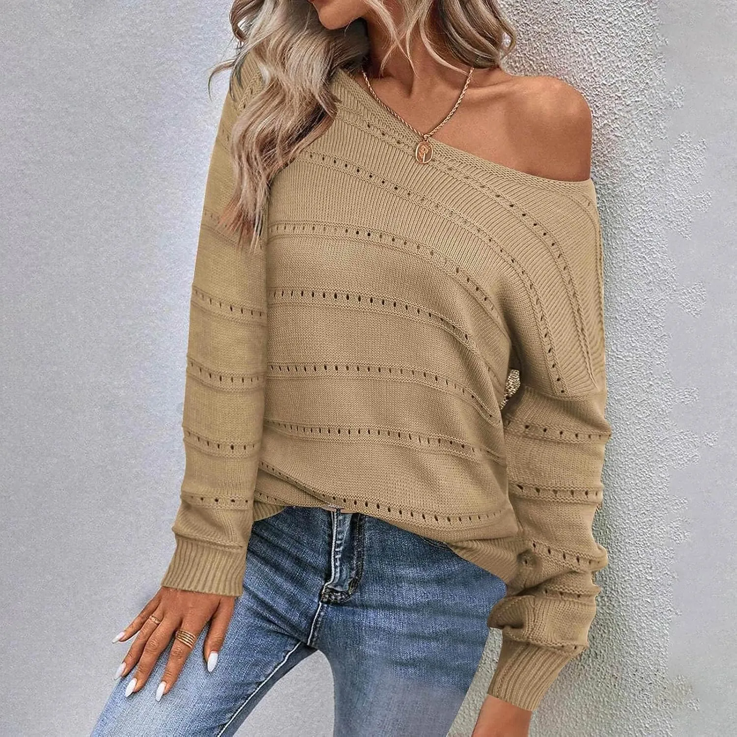 Lastesso Fall Sweaters for Women 2024 Lightweight Soft Long Sleeve Sweater Breathable Knitted Long Sleeve Slouchy Clothes