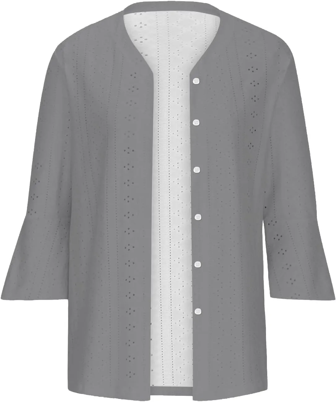 Lightweight Cardigans for Women 3/4 Sleeve Button Down Tops Loose Fit Cover Up Comfy Solid Color Open Front Blouses