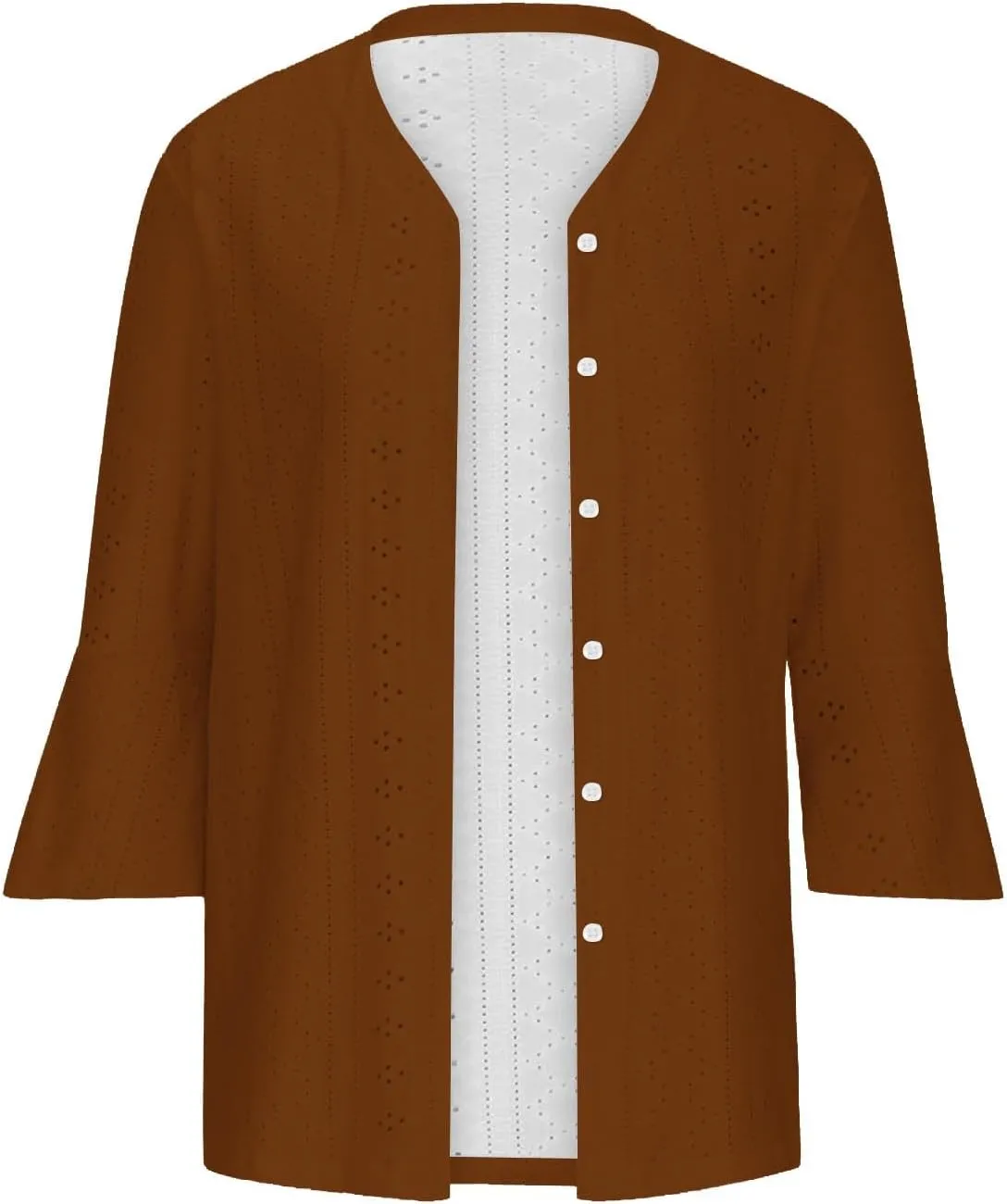 Lightweight Cardigans for Women 3/4 Sleeve Button Down Tops Loose Fit Cover Up Comfy Solid Color Open Front Blouses