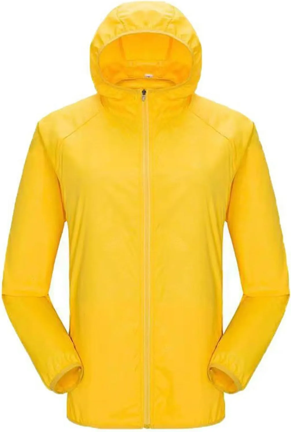Men and Women's Clothes Raincoat Lightweight Breathable Jacket Hooded Cardigan with Pocket for Outdoor Sports Coats Yellow