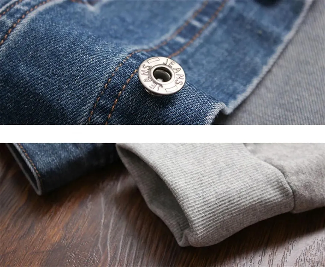 Men Hooded Denim Jacket Mens Jean Jackets Streetwear Cowboy Jacket Detachable Coat