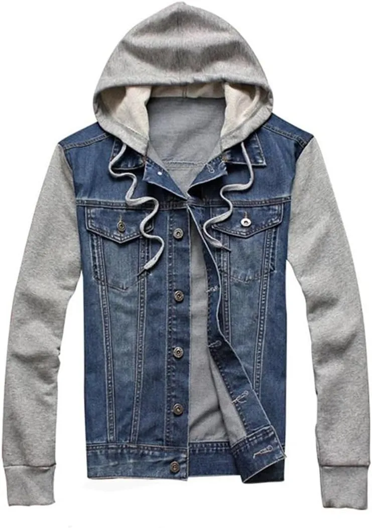 Men Hooded Denim Jacket Mens Jean Jackets Streetwear Cowboy Jacket Detachable Coat