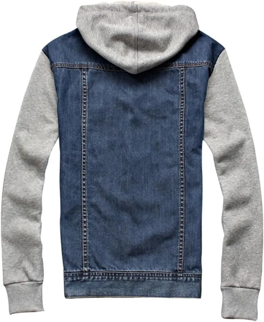 Men Hooded Denim Jacket Mens Jean Jackets Streetwear Cowboy Jacket Detachable Coat
