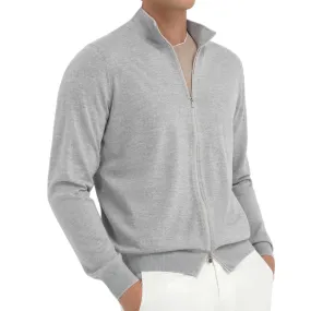 Men's Casual Stand Collar Zipper Thin Knitted Cardigan 02072877F