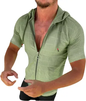 Mens Comfortable Zip Up Hoodie Short Sleeve Lightweight Cotton Zipper Casual Fashion Slim-fit Drawstring Top Shirts