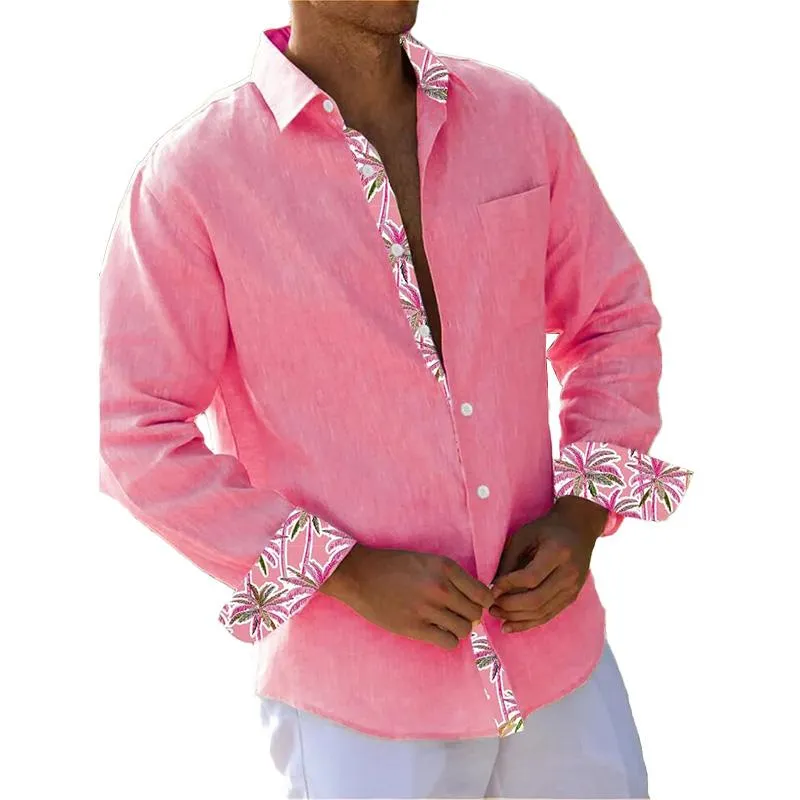 Men's Lapel Casual Long Sleeve Shirt 14787297YM