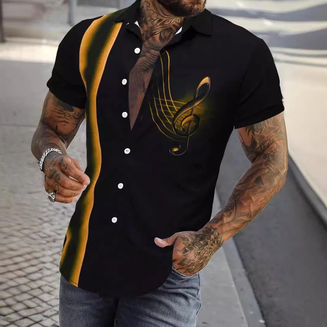 Men's Musical Note Printed Short Sleeve Shirt 91185183YY